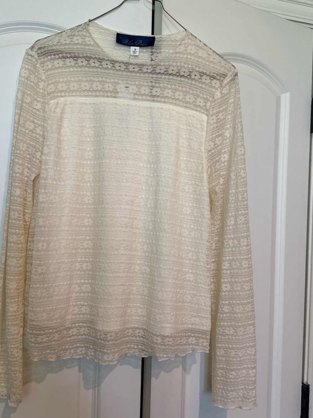 Francesca's Collections Cream Lace Long-Sleeve Top